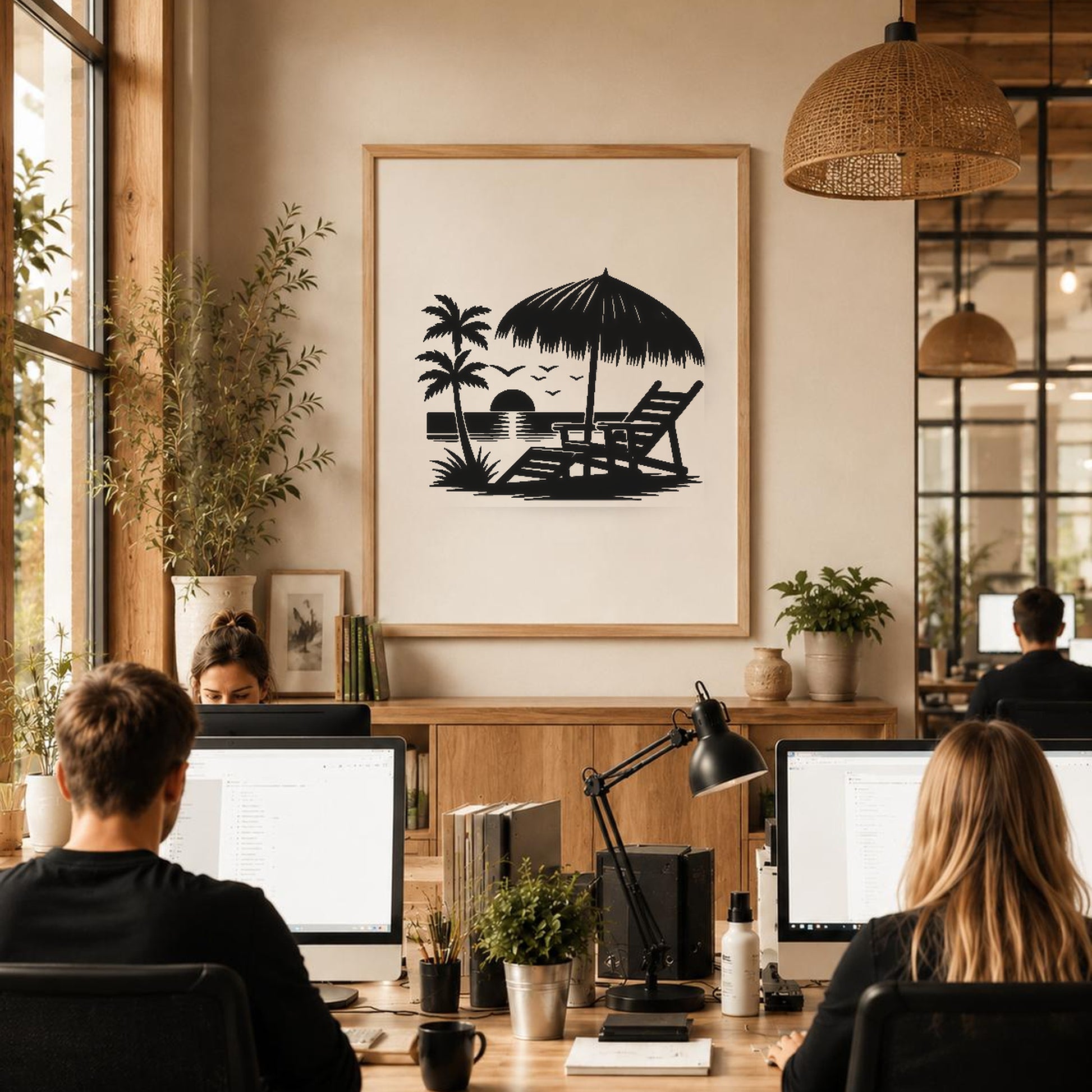 Lounge Chair Under Umbrella Palm Trees stencil photo 6