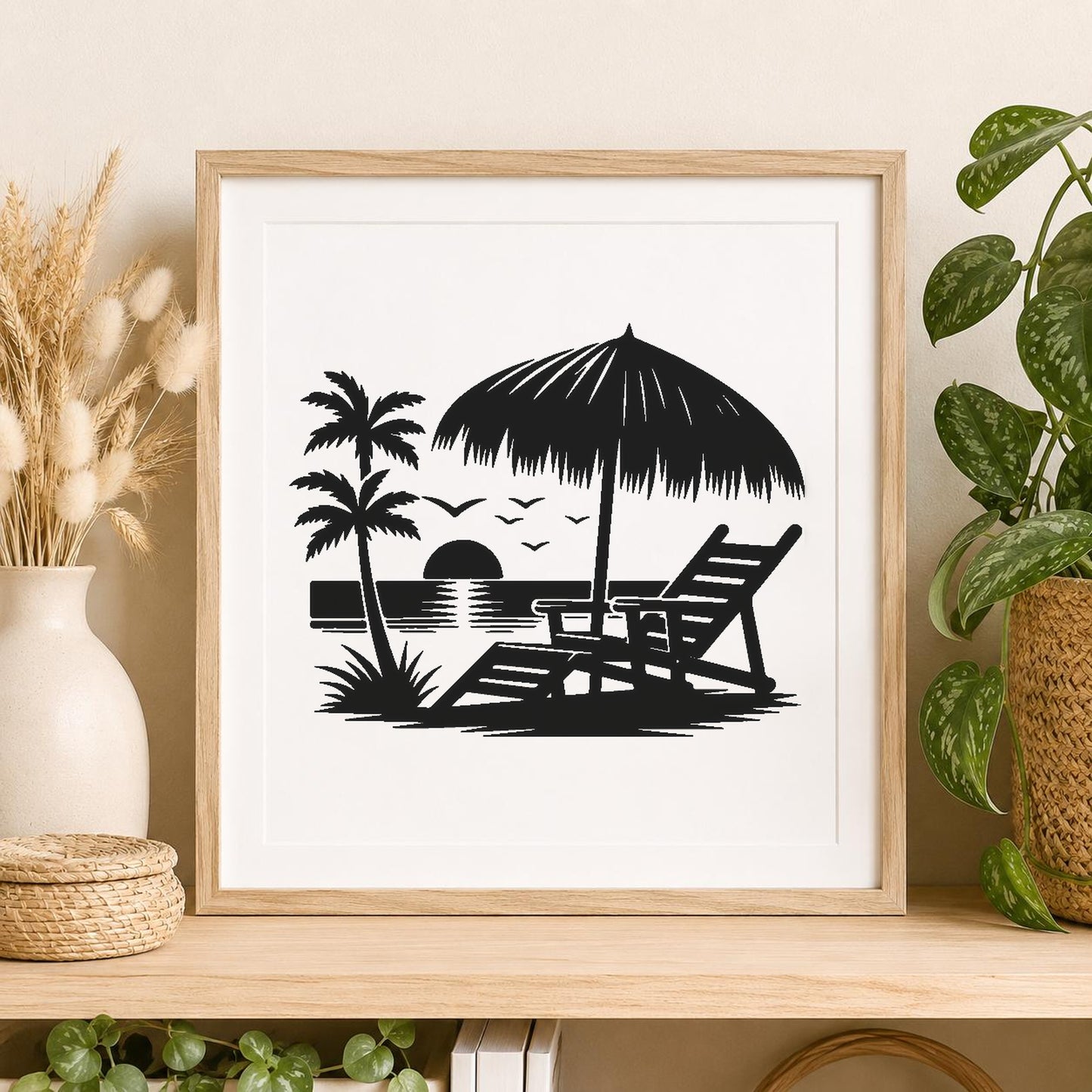 Lounge Chair Under Umbrella Palm Trees stencil photo 2
