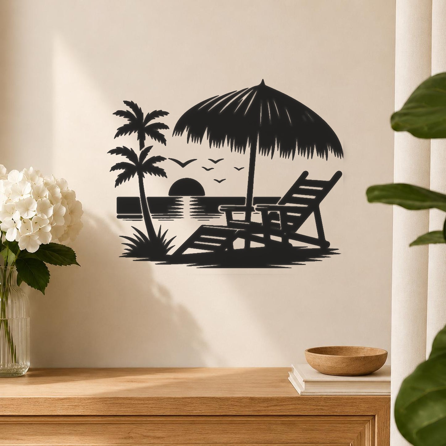 Lounge Chair Under Umbrella Palm Trees stencil photo 5