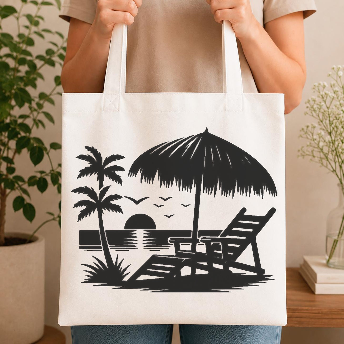 Lounge Chair Under Umbrella Palm Trees stencil photo 4