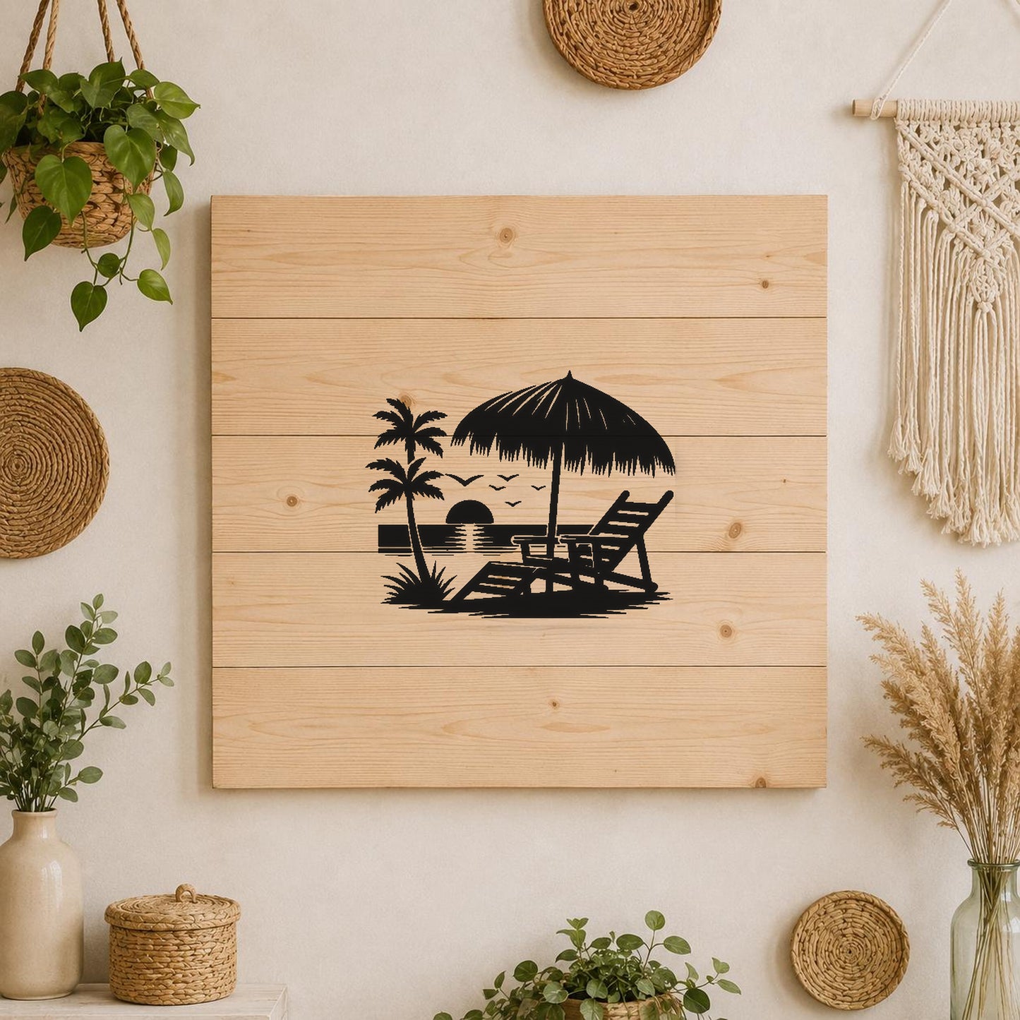Lounge Chair Under Umbrella Palm Trees stencil photo 3