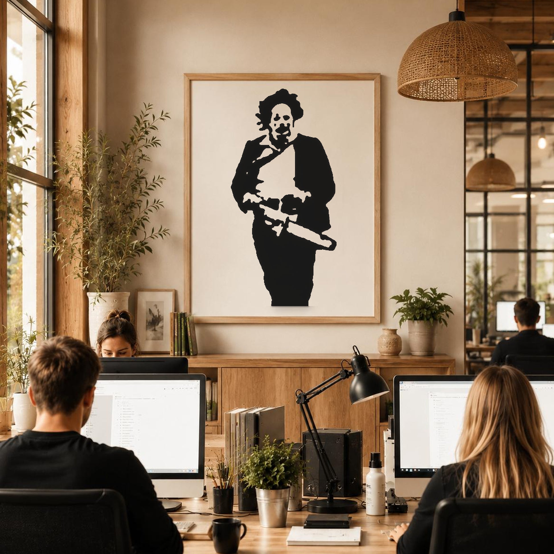 Person Running Holding Chainsaw With Unkempt stencil photo 6