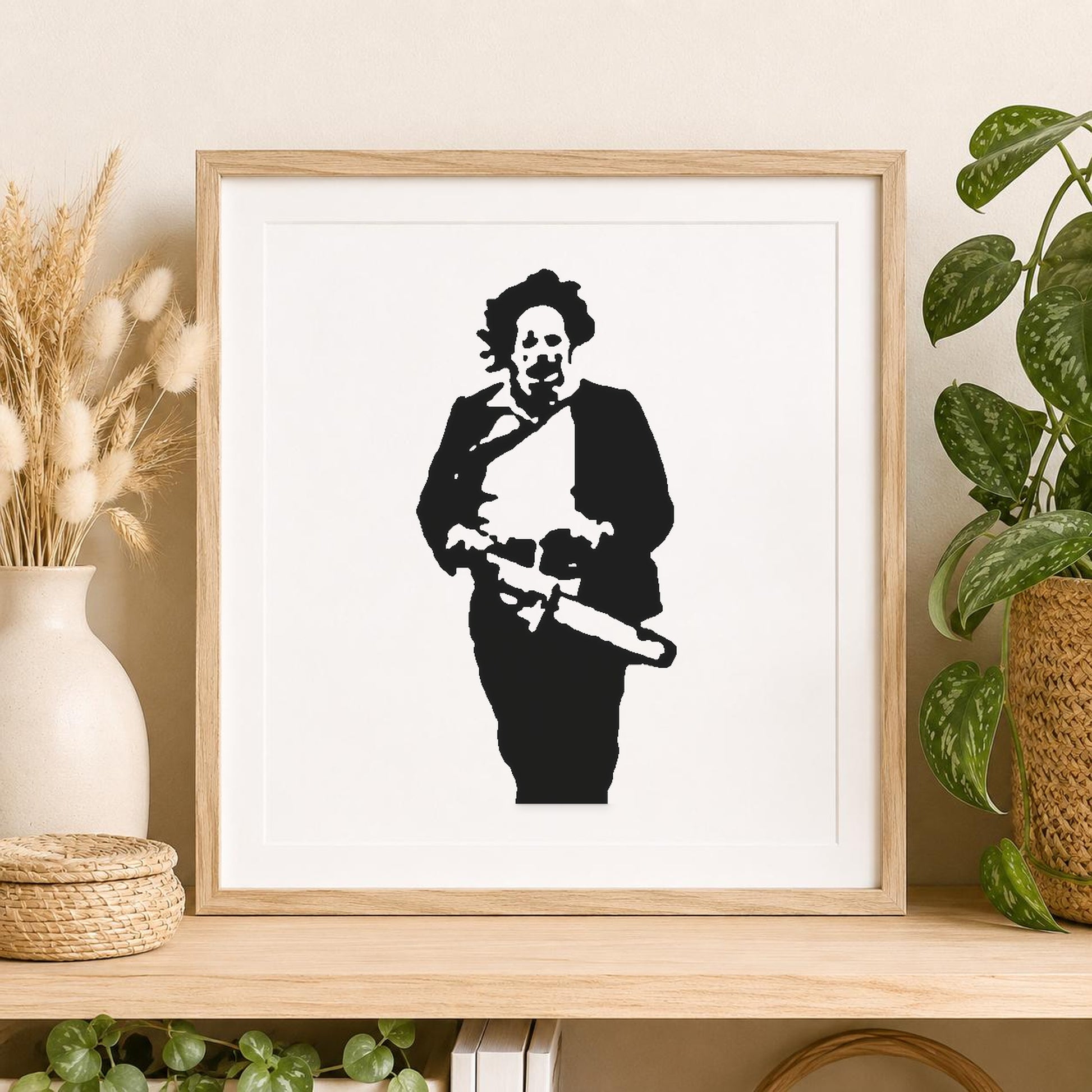 Person Running Holding Chainsaw With Unkempt stencil photo 2