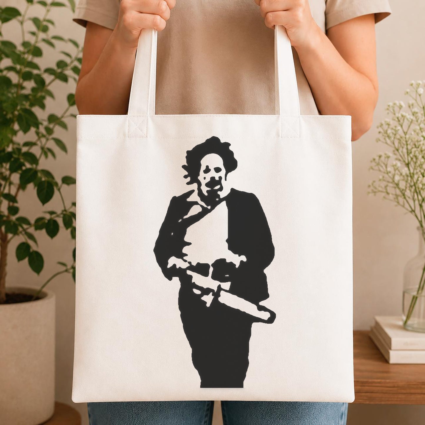 Person Running Holding Chainsaw With Unkempt stencil photo 4