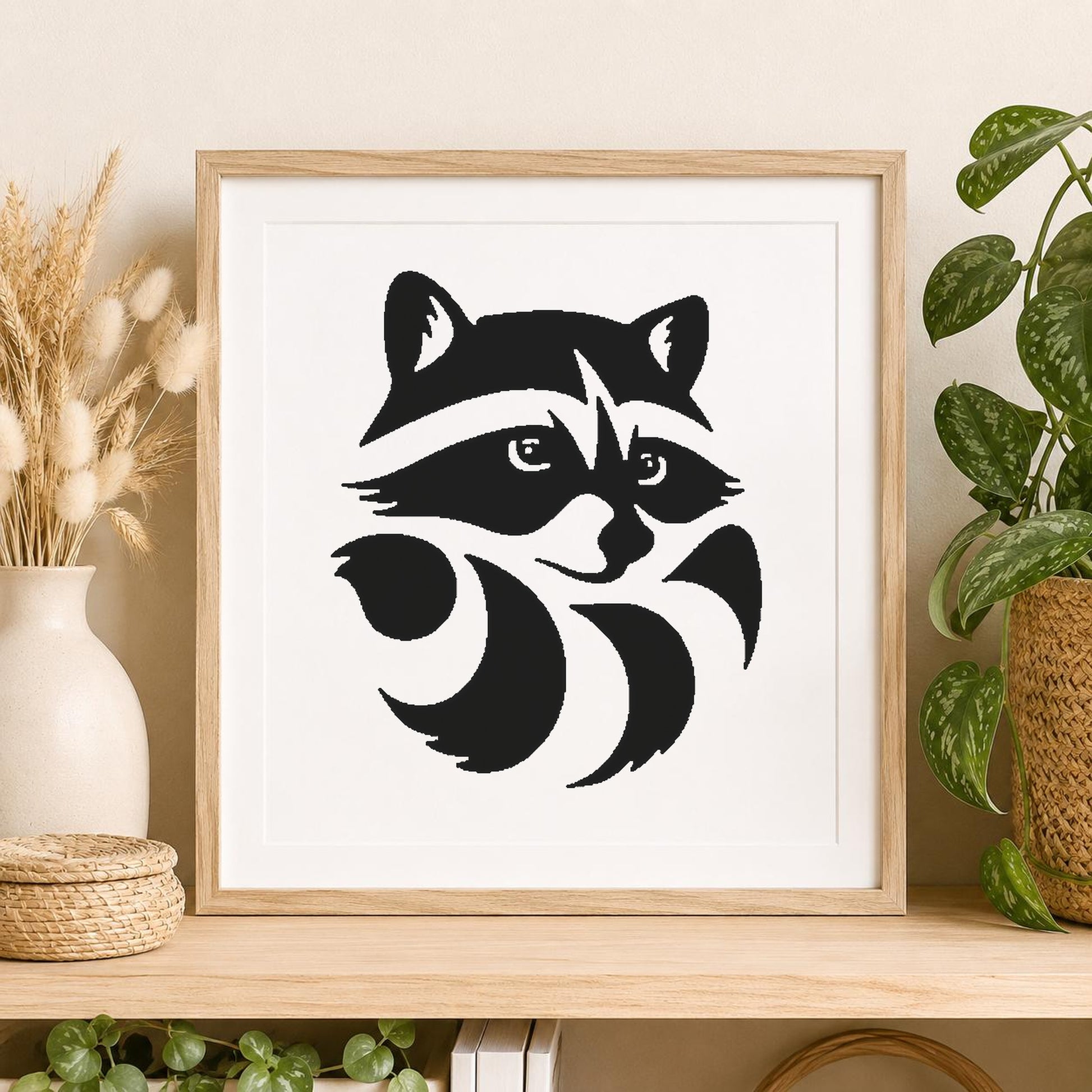 Raccoon Face With Prominent Eyes Ears stencil photo 2