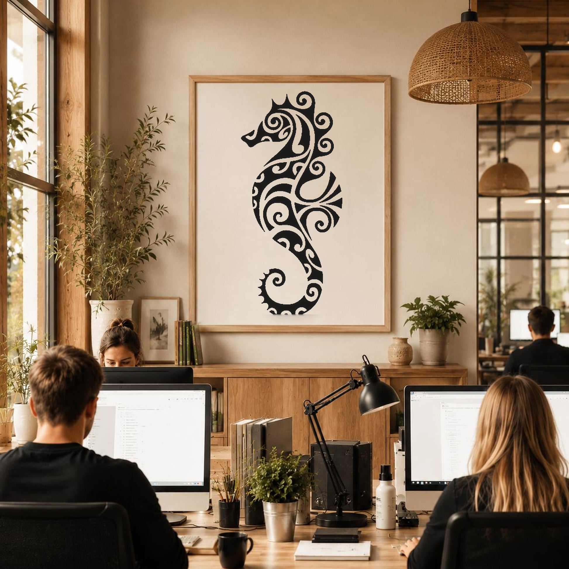 Seahorse With Swirls And Curves Forming stencil photo 6