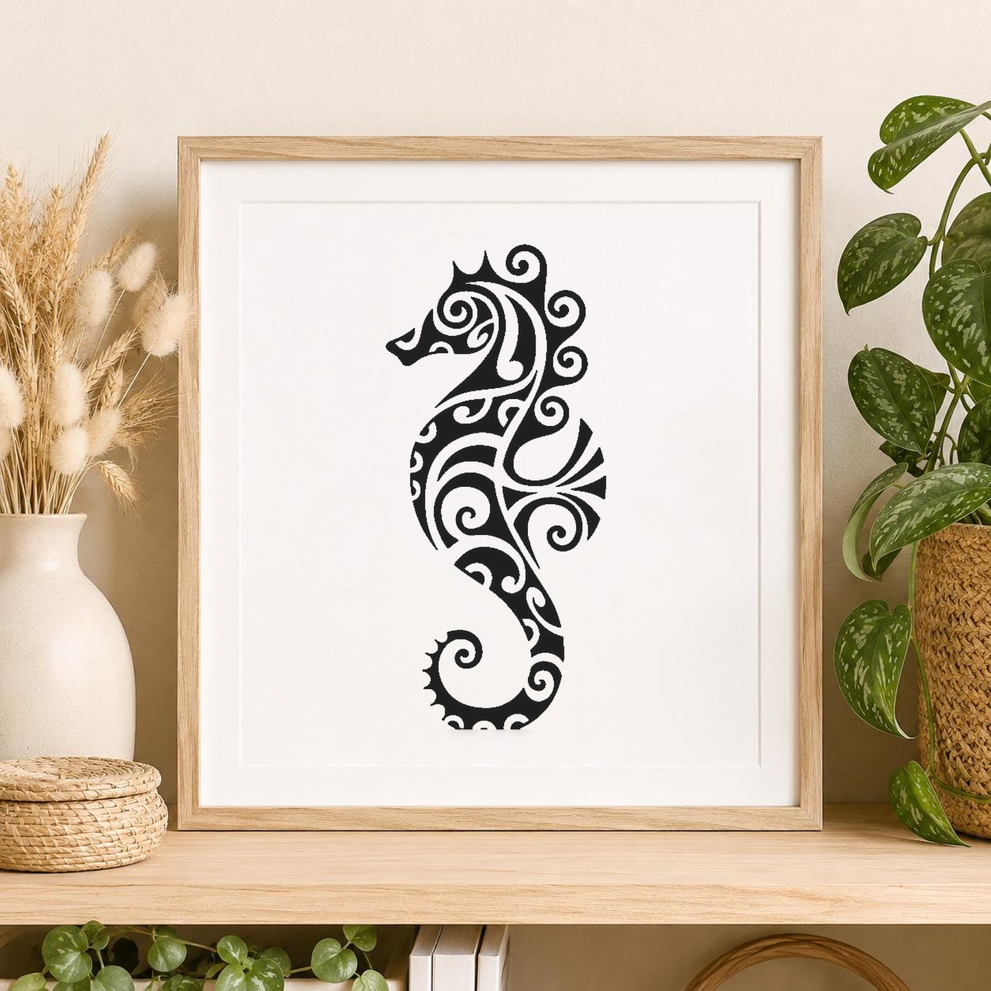 Seahorse With Swirls And Curves Forming stencil photo 2