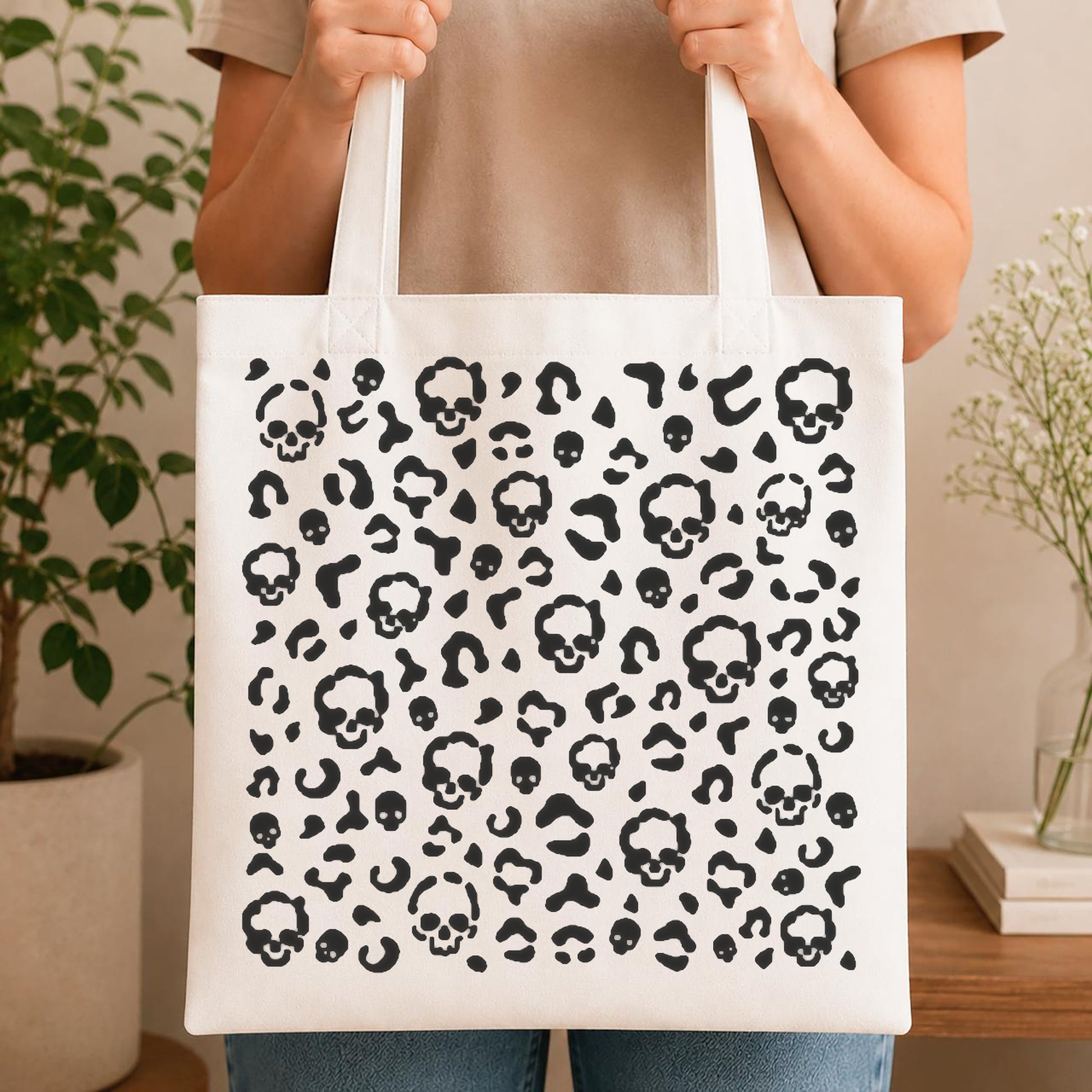 Skulls And Flower Shapes Scattered Across stencil photo 4