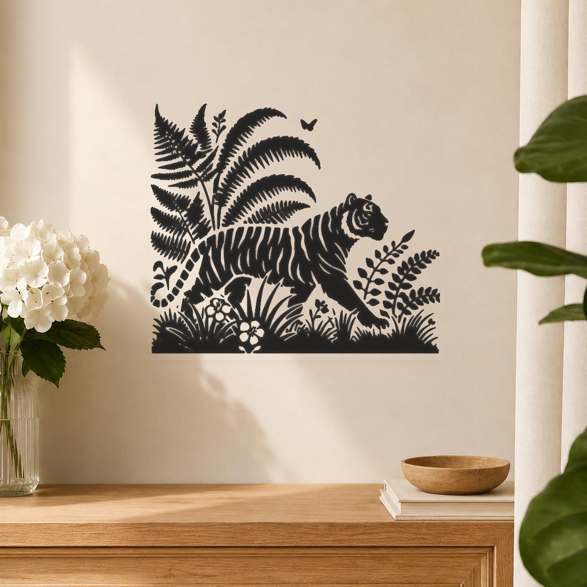 Tiger Walking Among Ferns And Plants stencil photo 5