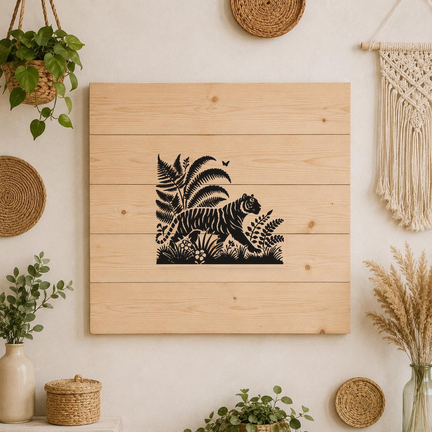 Tiger Walking Among Ferns And Plants stencil photo 3