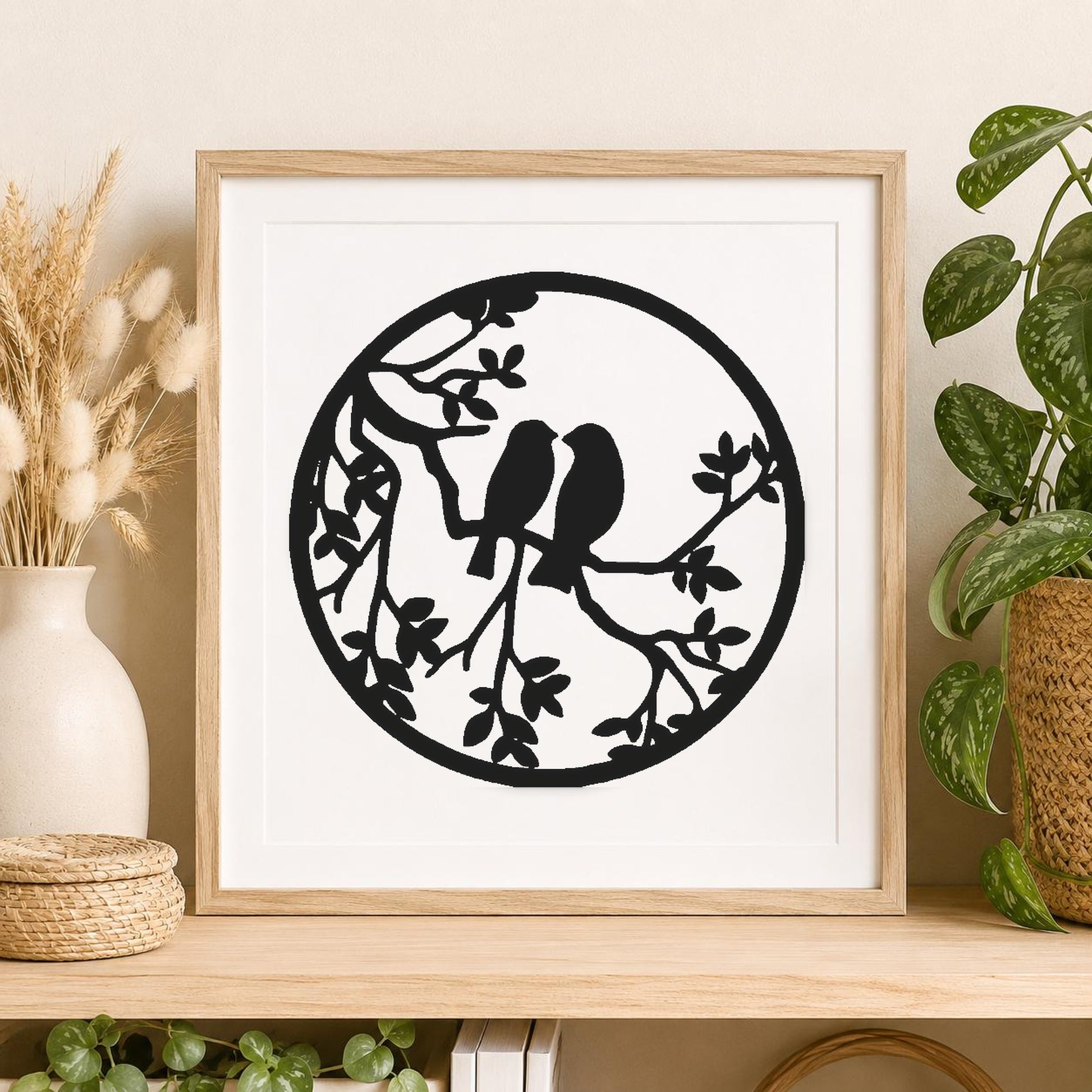 Two Birds On Branch With Leaves stencil photo 2