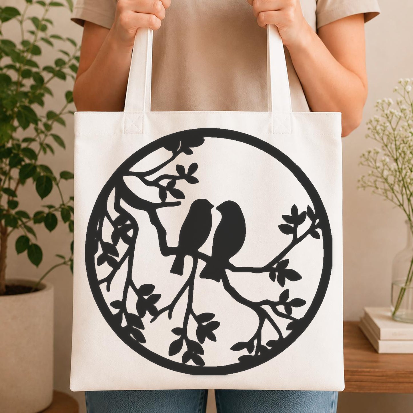 Two Birds On Branch With Leaves stencil photo 4