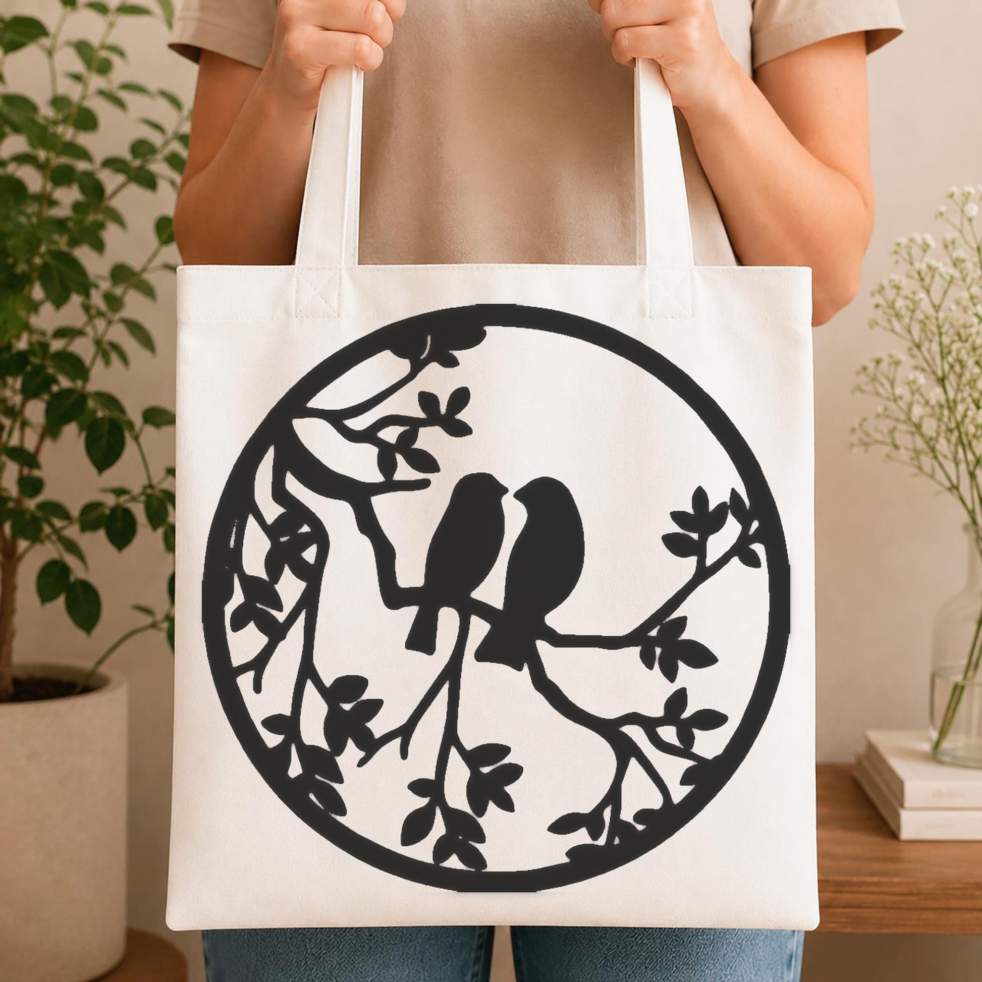 Two Birds On Branch With Leaves stencil photo 4