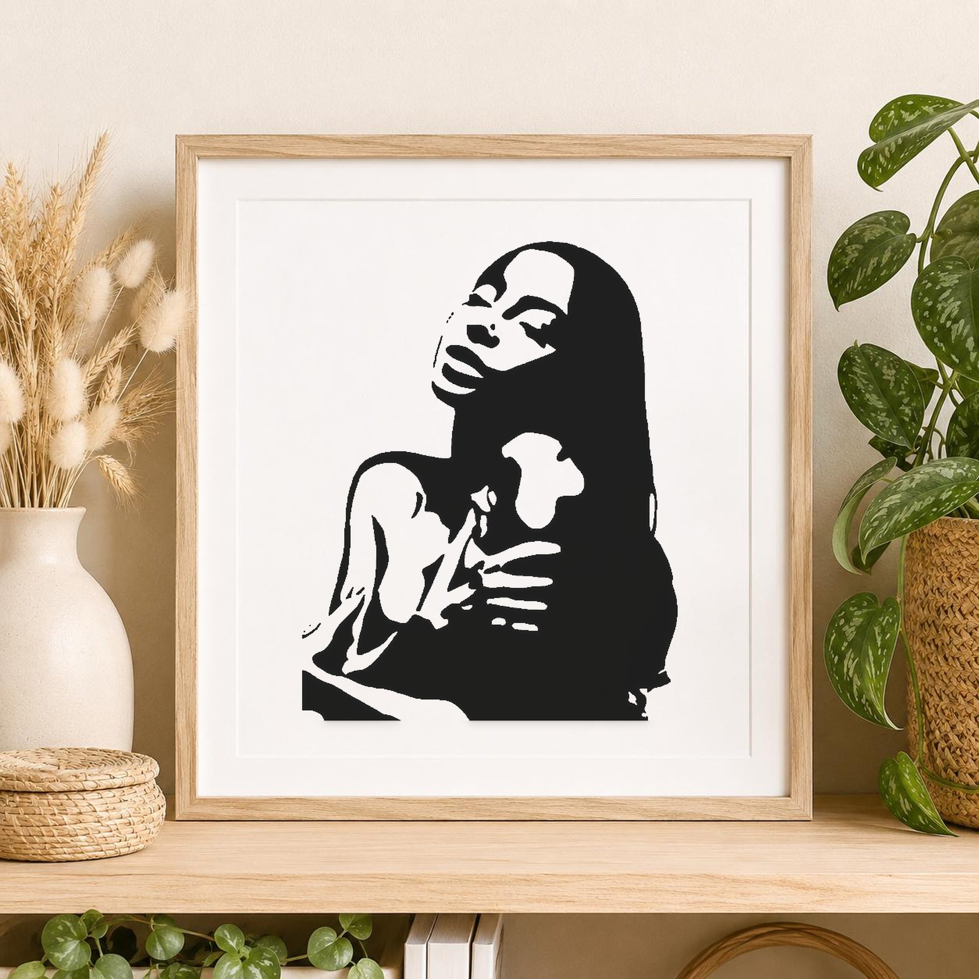 Woman With Long Hair Holding Her stencil photo 2