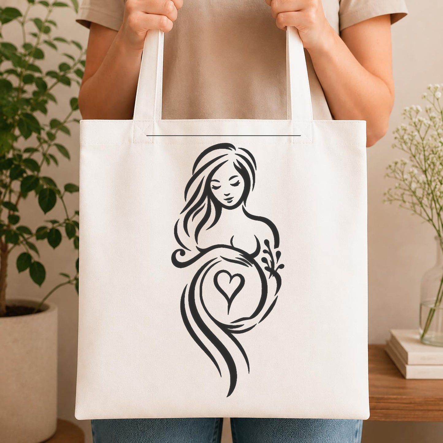 Woman With Long Hair Holding Plant stencil photo 4