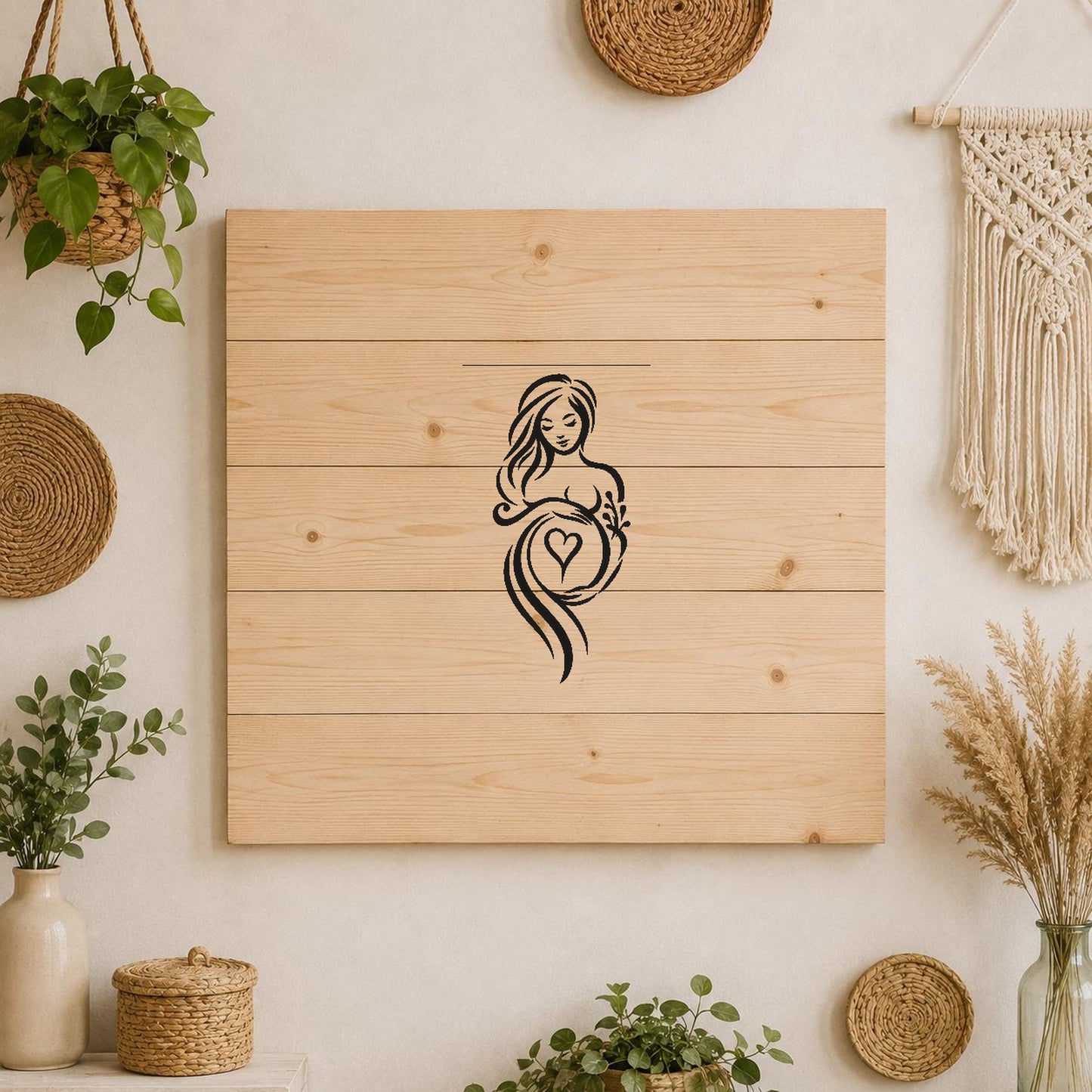 Woman With Long Hair Holding Plant stencil photo 3