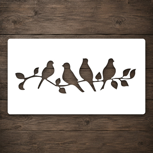 Five Birds Perched on a Branch Reusable Mylar Stencil for Art and DIY Crafts Template