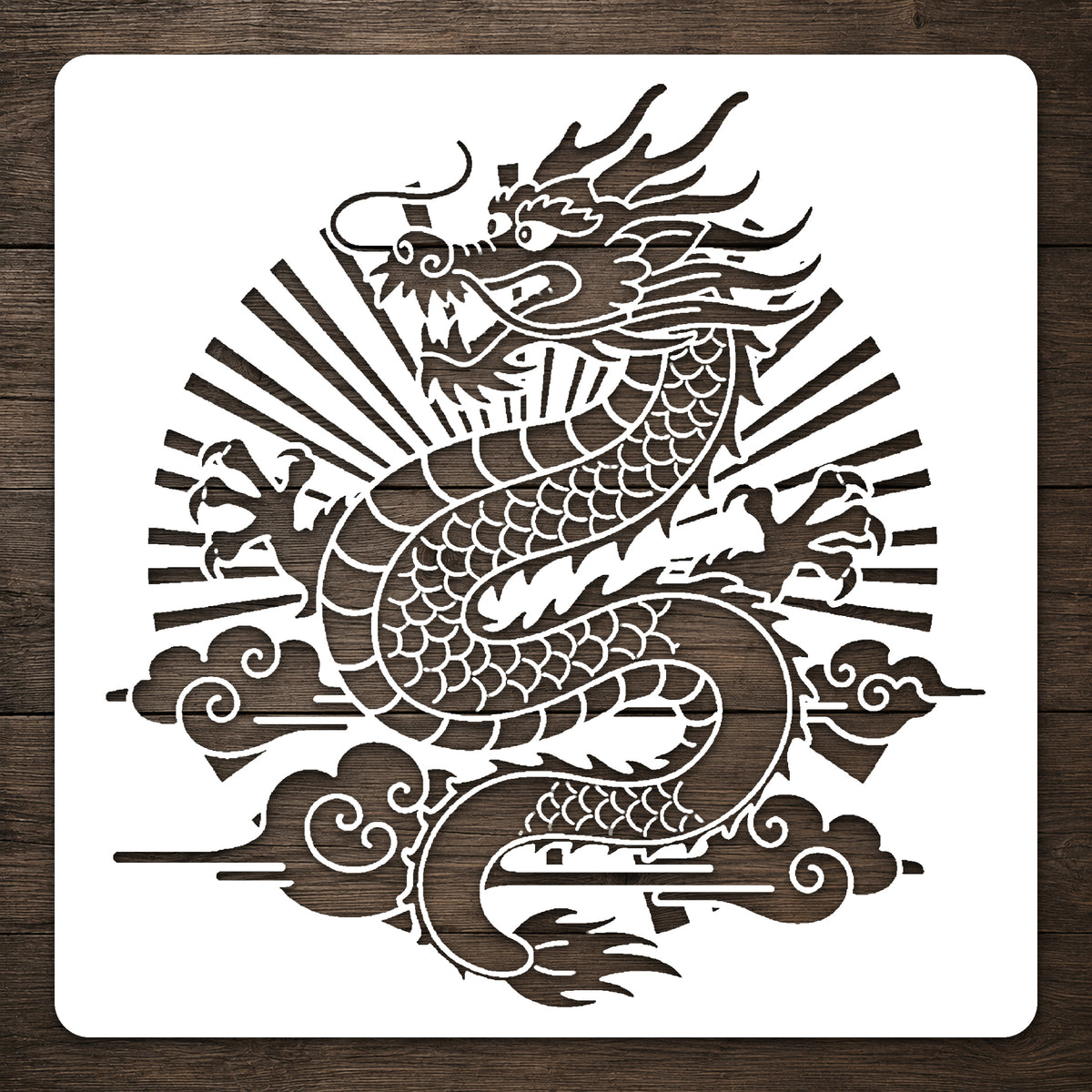 Chinese Dragon Coiling Through Clouds Reusable Mylar Stencil for Art and DIY Crafts Template