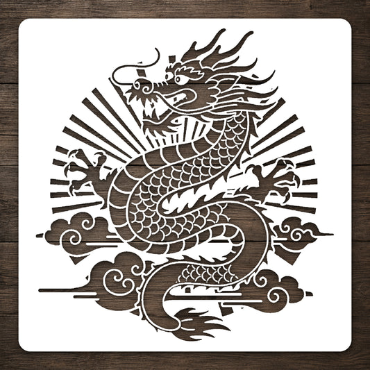 Chinese Dragon Coiling Through Clouds Reusable Mylar Stencil for Art and DIY Crafts Template