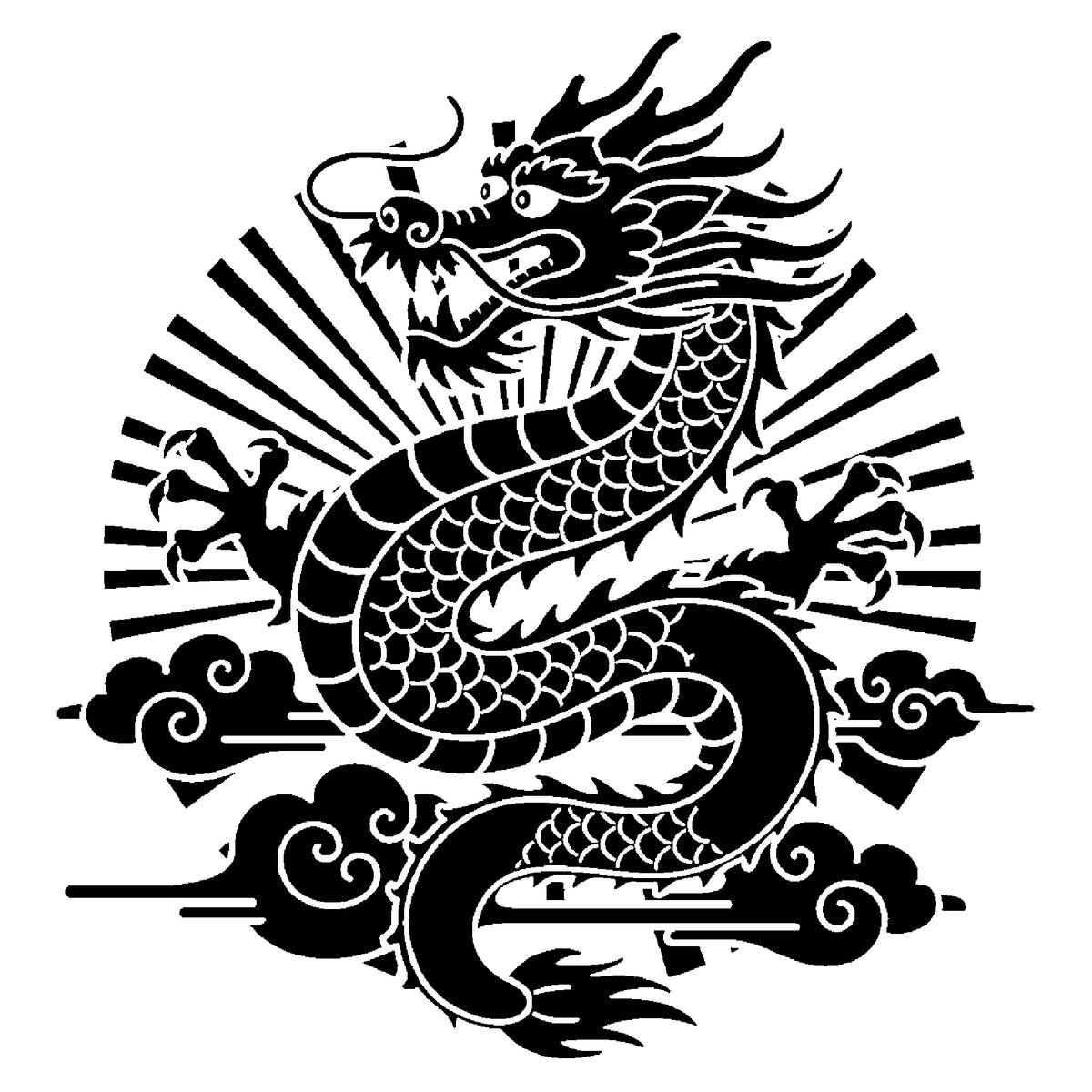 Chinese Dragon Coiling Through Clouds Reusable Mylar Stencil for Art and DIY Crafts Template