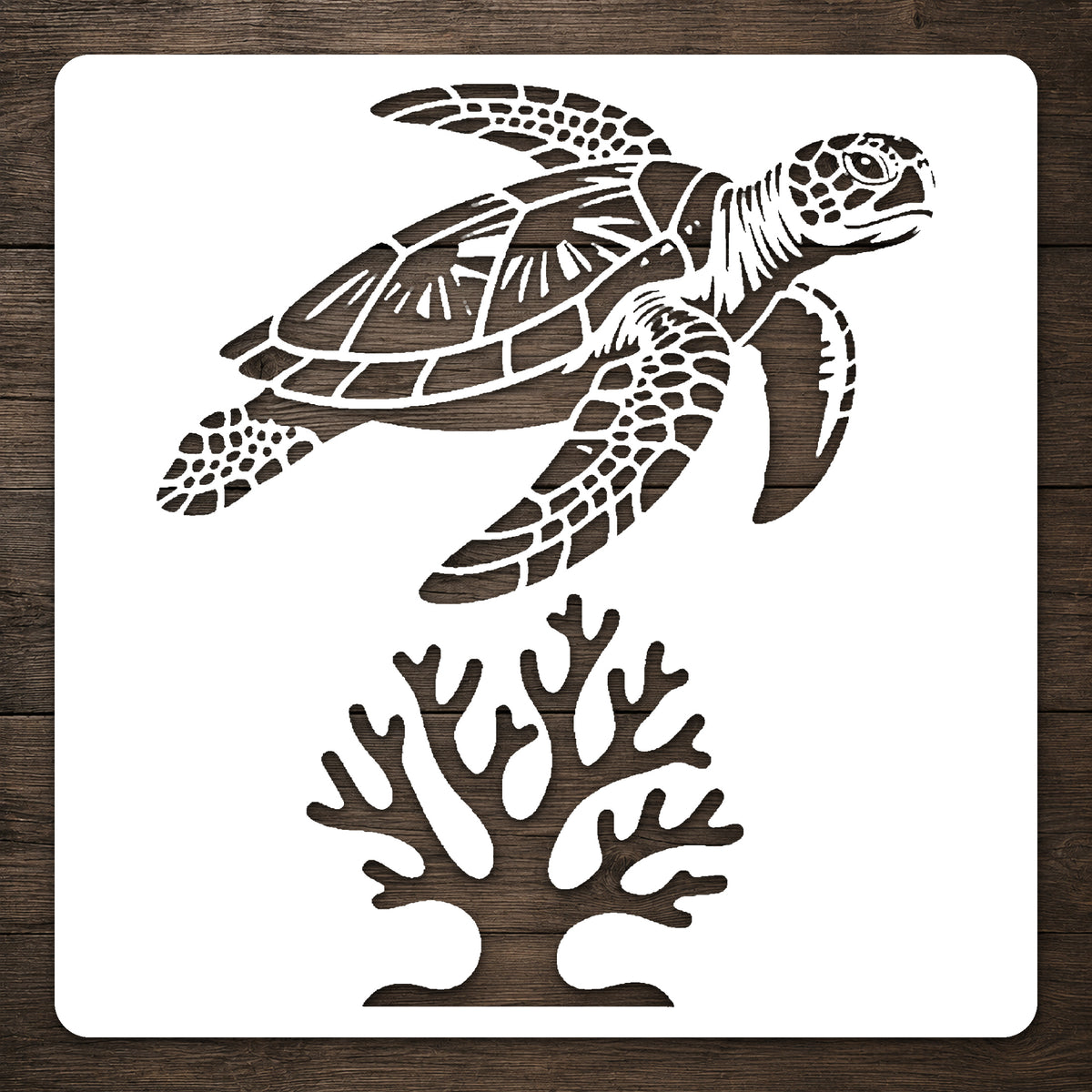 Sea Turtle Swimming Above Coral Minimal Stencil for Art and DIY Home Decor Template