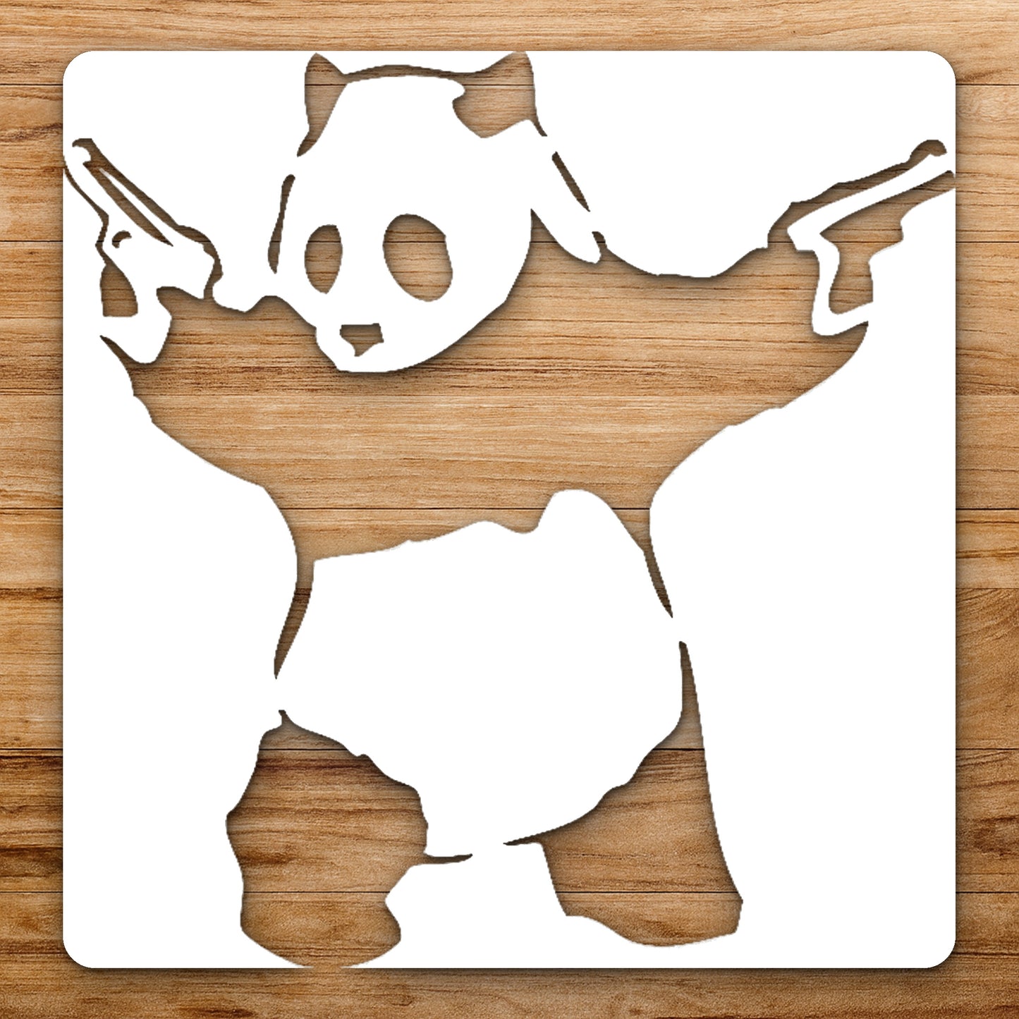 Panda Holding Two Firearms Standing With reusable Mylar wall painting stencil