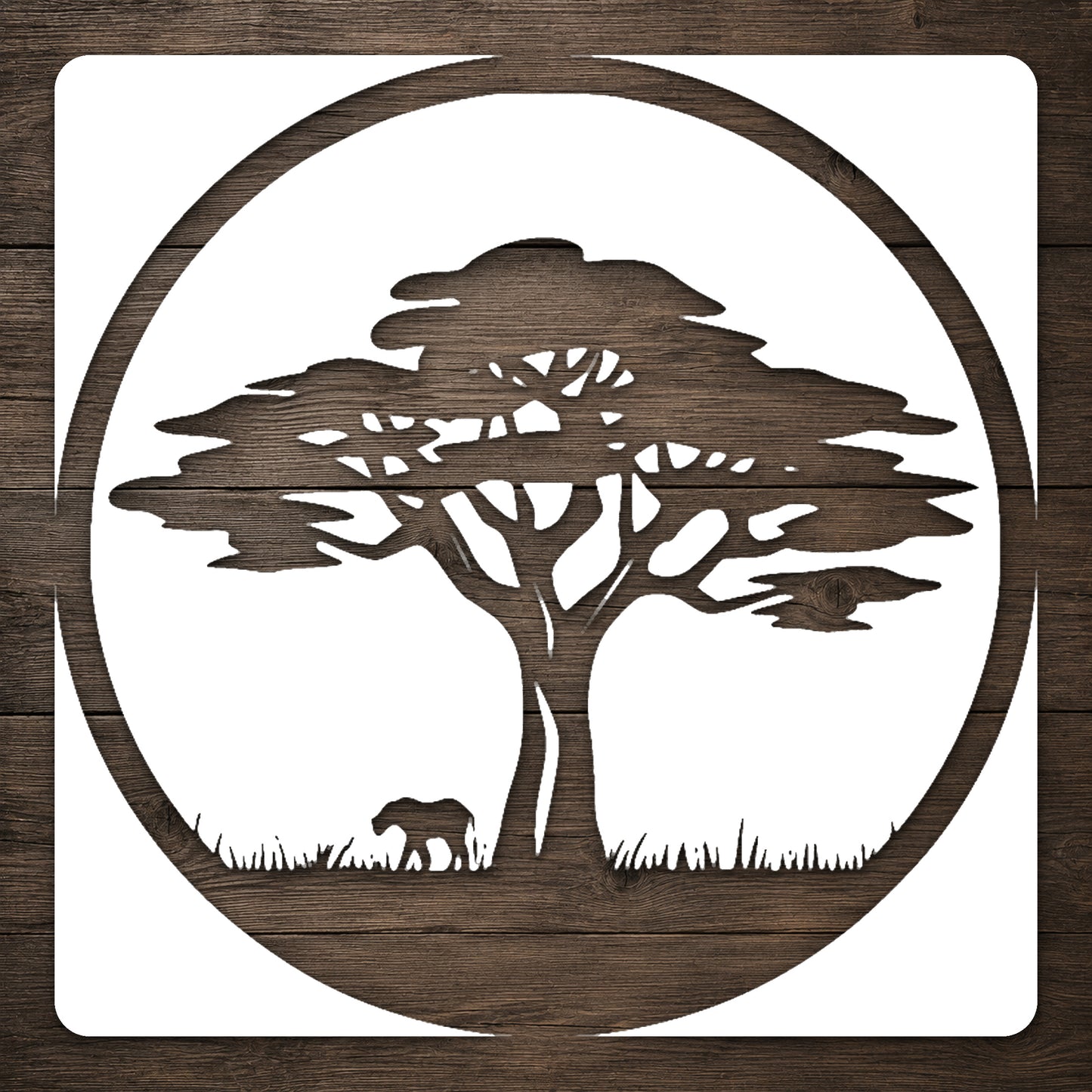 Acacia Tree with Elephant Stencil for Art, Home Decor, DIY Crafts, Unique Gifts Template