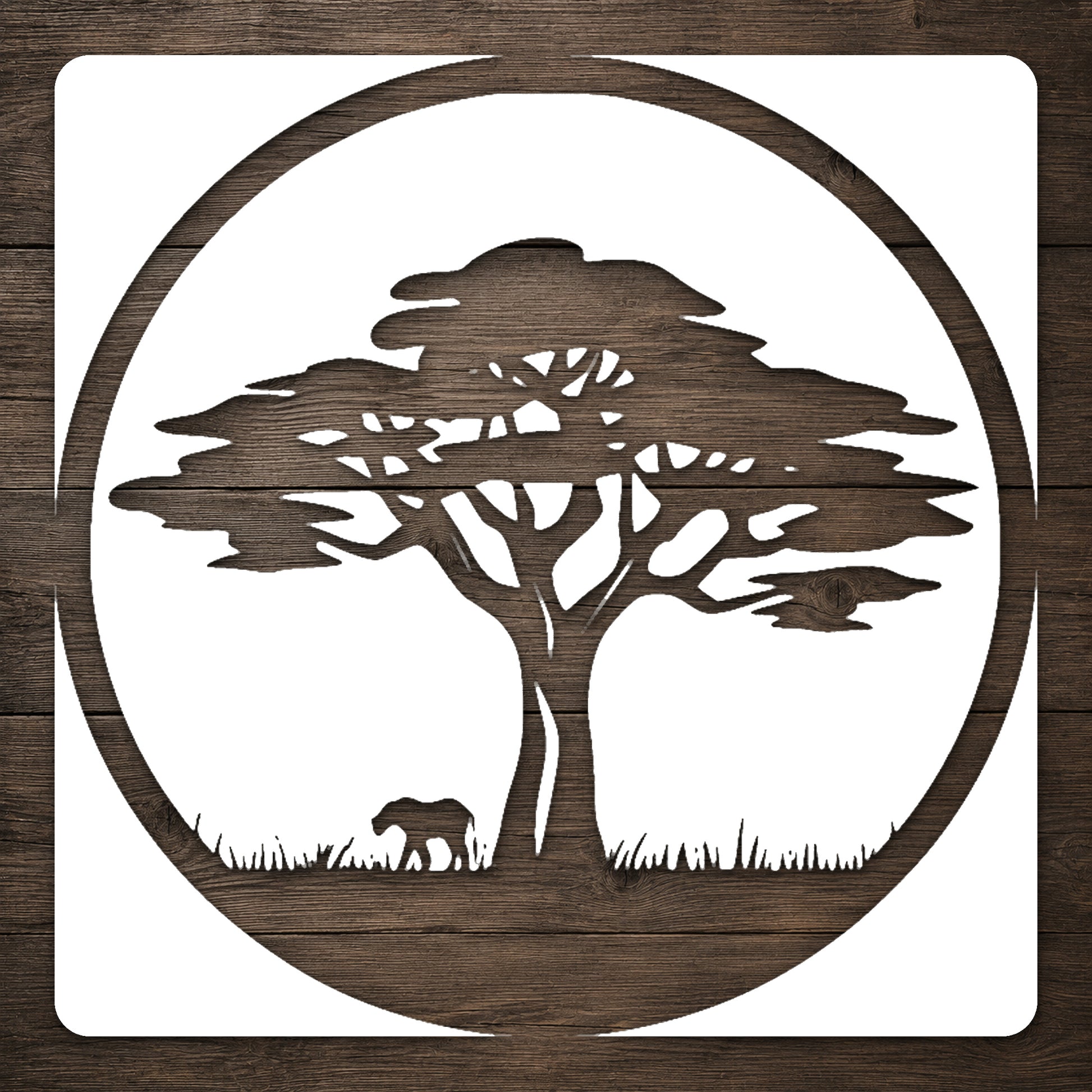 Acacia Tree with Elephant Stencil for Art, Home Decor, DIY Crafts, Unique Gifts Template
