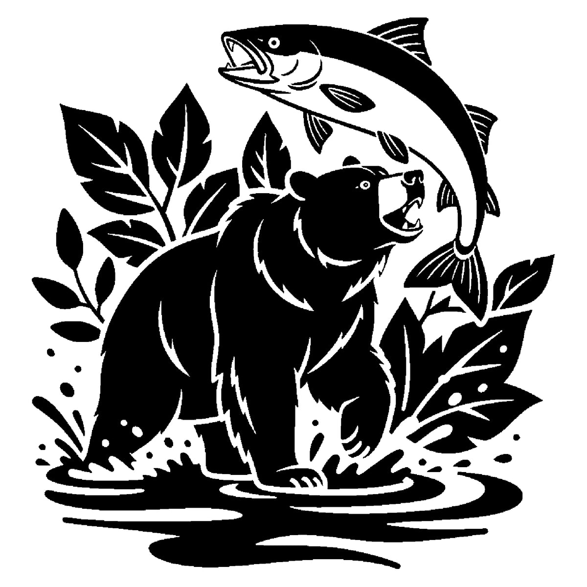 Brown Bear Catching Salmon Stencil for DIY Art and Home Decor Template