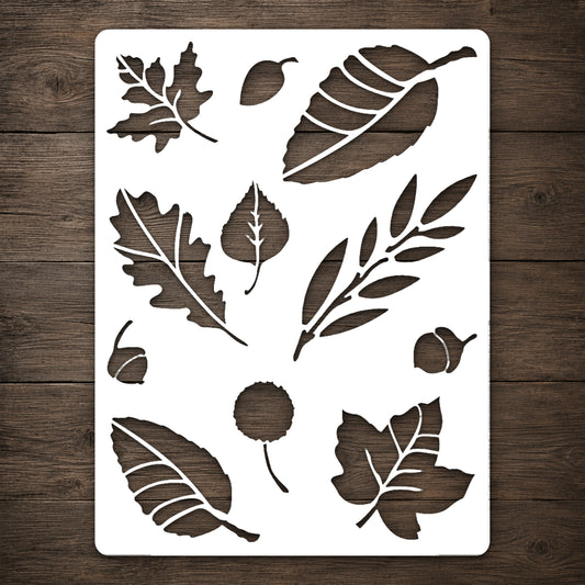 Various Leaf Shapes and Acorns Reusable Mylar Stencil for Art and DIY Crafts Template
