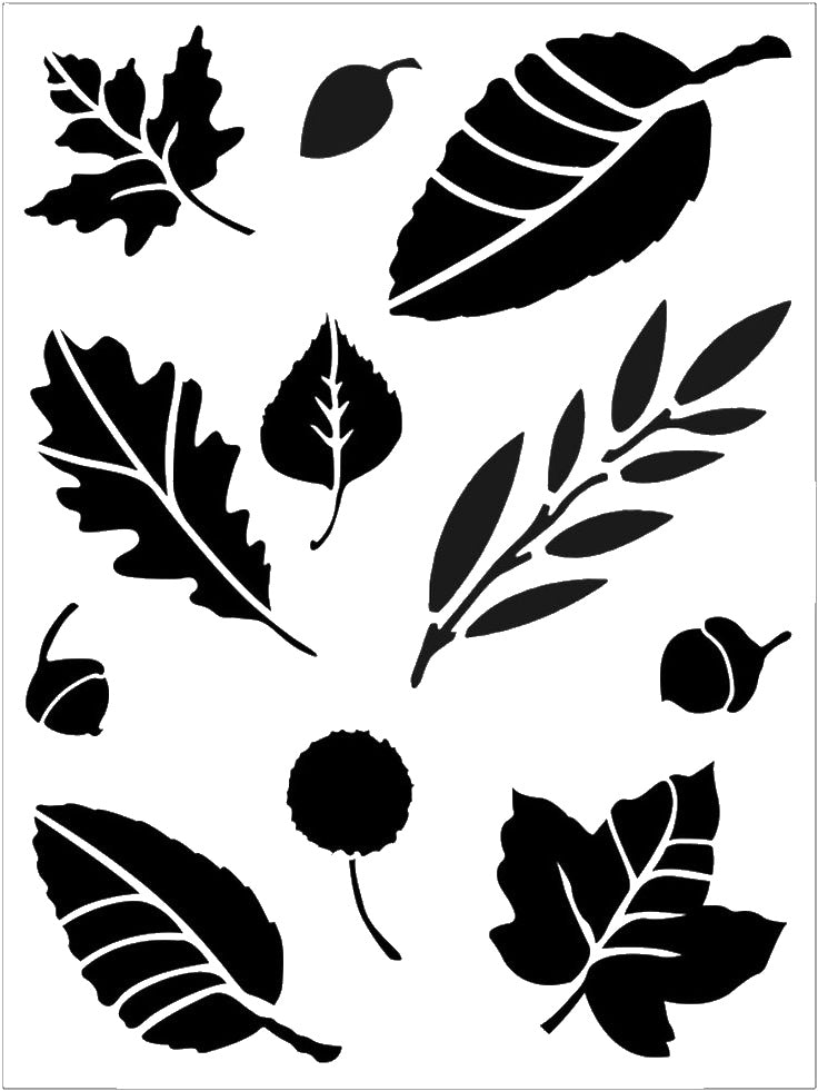 Various Leaf Shapes and Acorns Reusable Mylar Stencil for Art and DIY Crafts Template