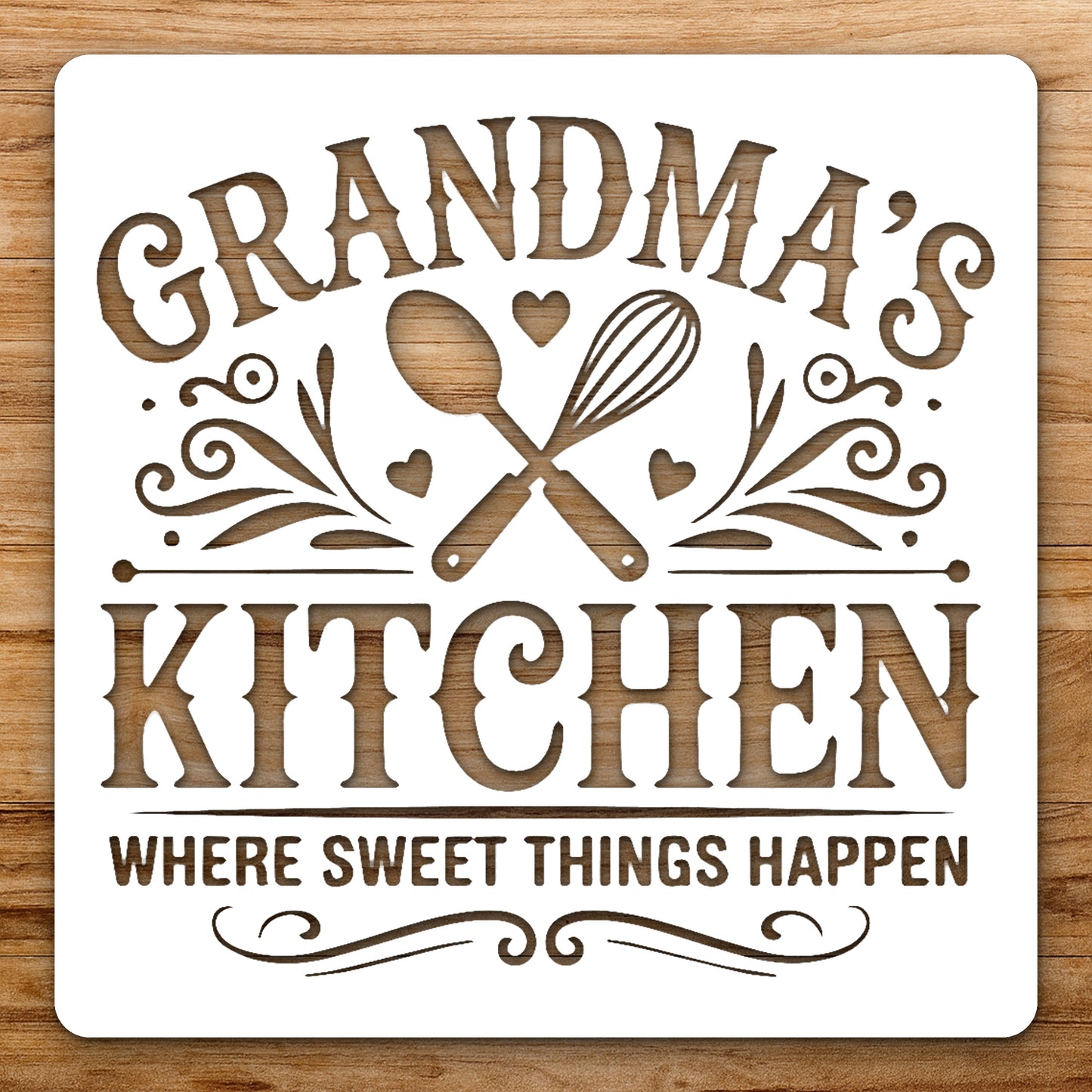 Displaying Grandma Kitchen With Two Utensils reusable Mylar wall painting stencil