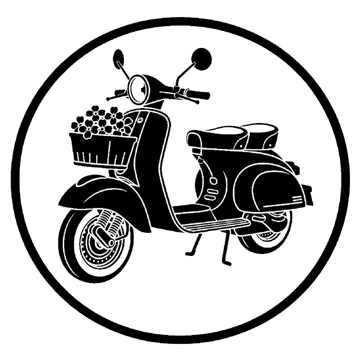 Retro Scooter Stencil with Flower Basket for DIY Crafts and Home Decor Template