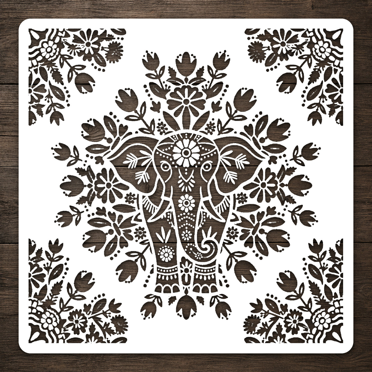 Ornate Indian Elephant Front View Stencil for Home Decor and DIY Crafts Template