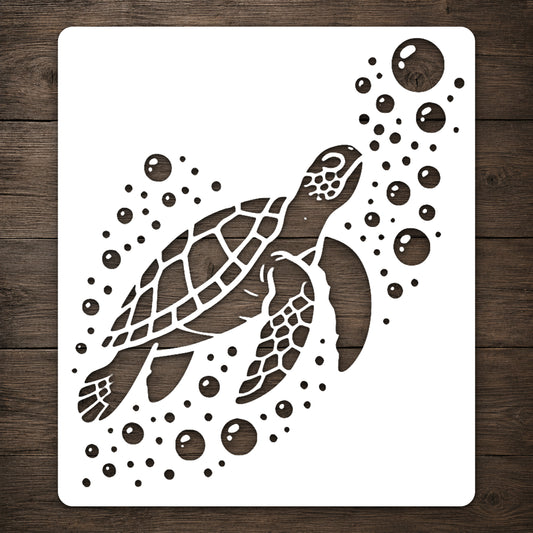 Swimming Sea Turtle with Bubbles Reusable Mylar Stencil for Art and DIY Crafts Template