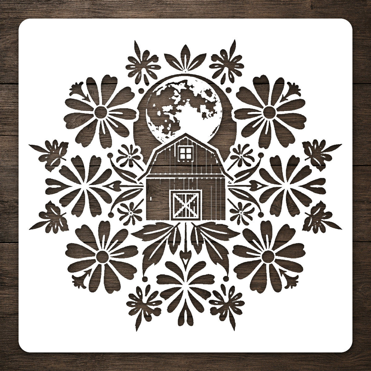 Rustic Barn Beneath Large Harvest Moon Reusable Mylar Stencil for Home Decor & Crafts Template