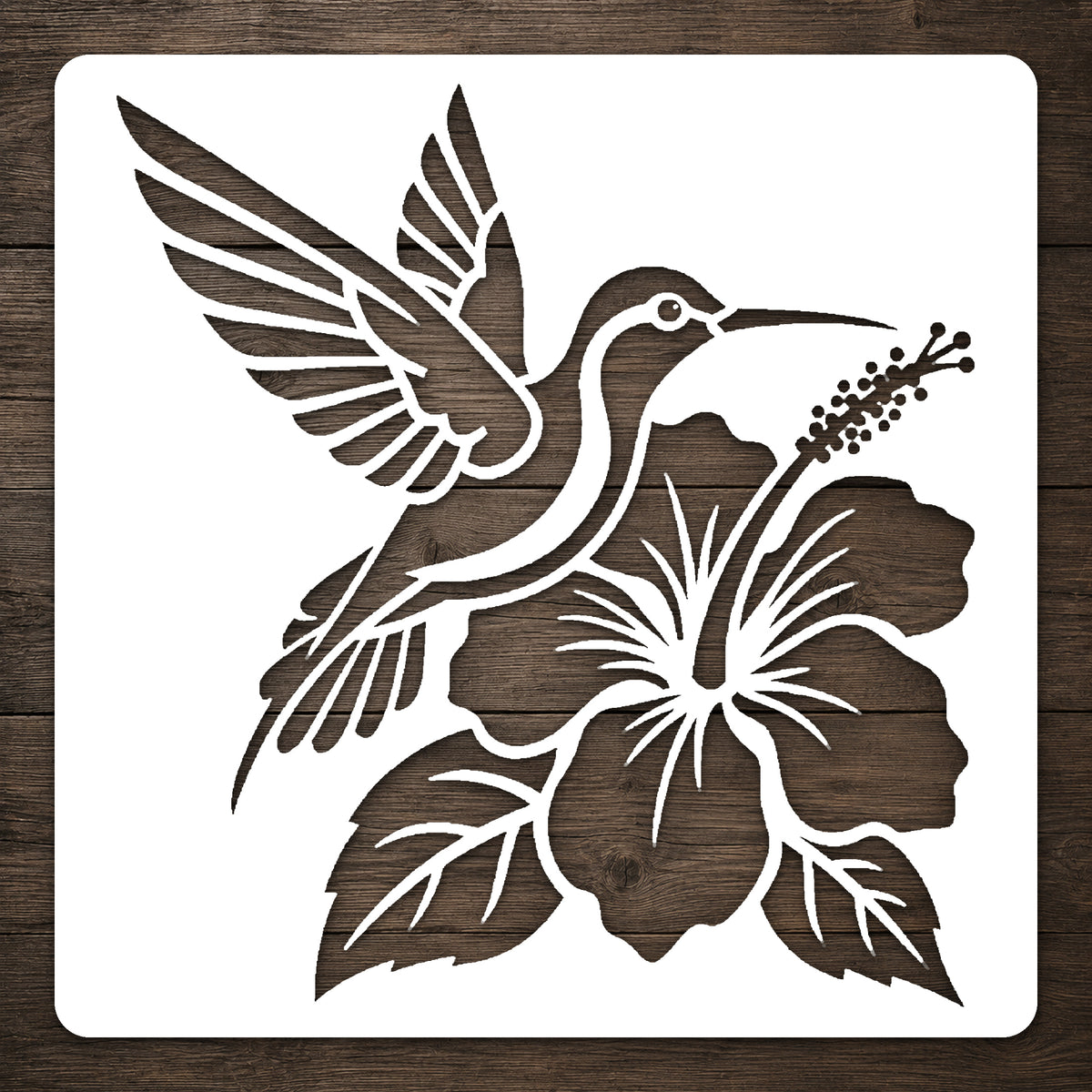 Hummingbird and Hibiscus Flower Reusable Stencil for Art and DIY Crafts Template
