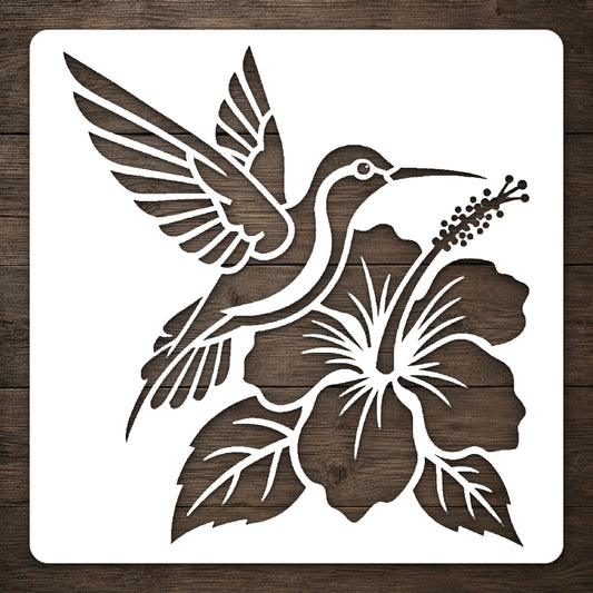 Hummingbird and Hibiscus Flower Reusable Stencil for Art and DIY Crafts Template