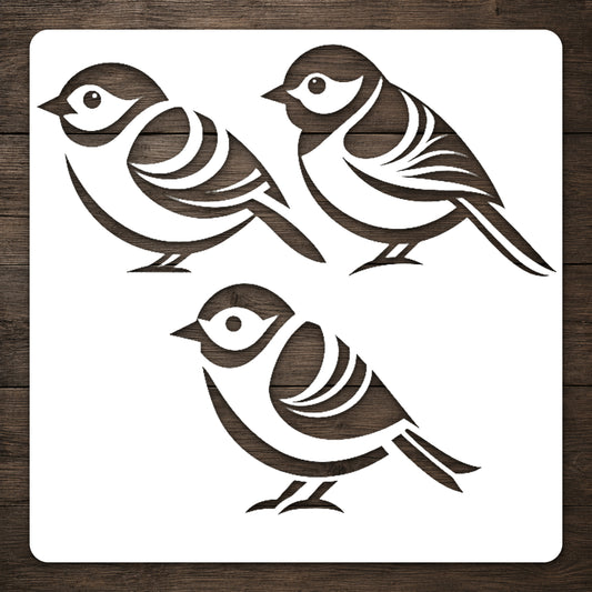 Three Small Birds Profile View Reusable Mylar Stencil for Art and DIY Crafts Template