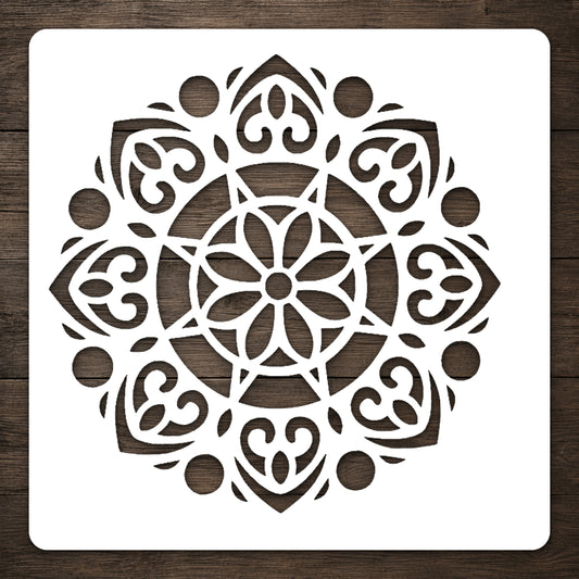 Floral Mandala with Hearts Reusable Mylar Stencil for Art and DIY Crafts Template