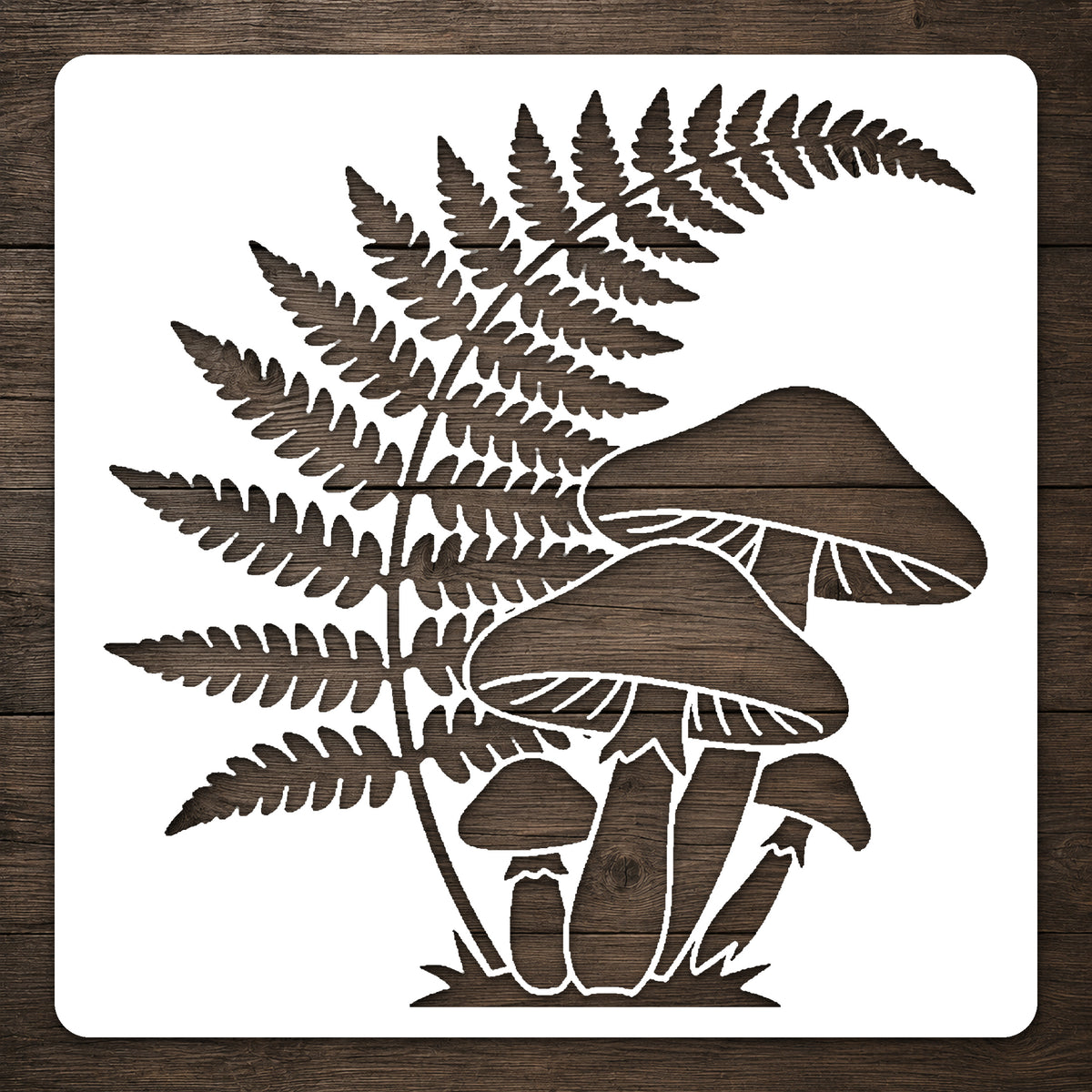 Mushroom Cluster Woodland Ferns Stencil for Art, Home Decor & DIY Crafts Template