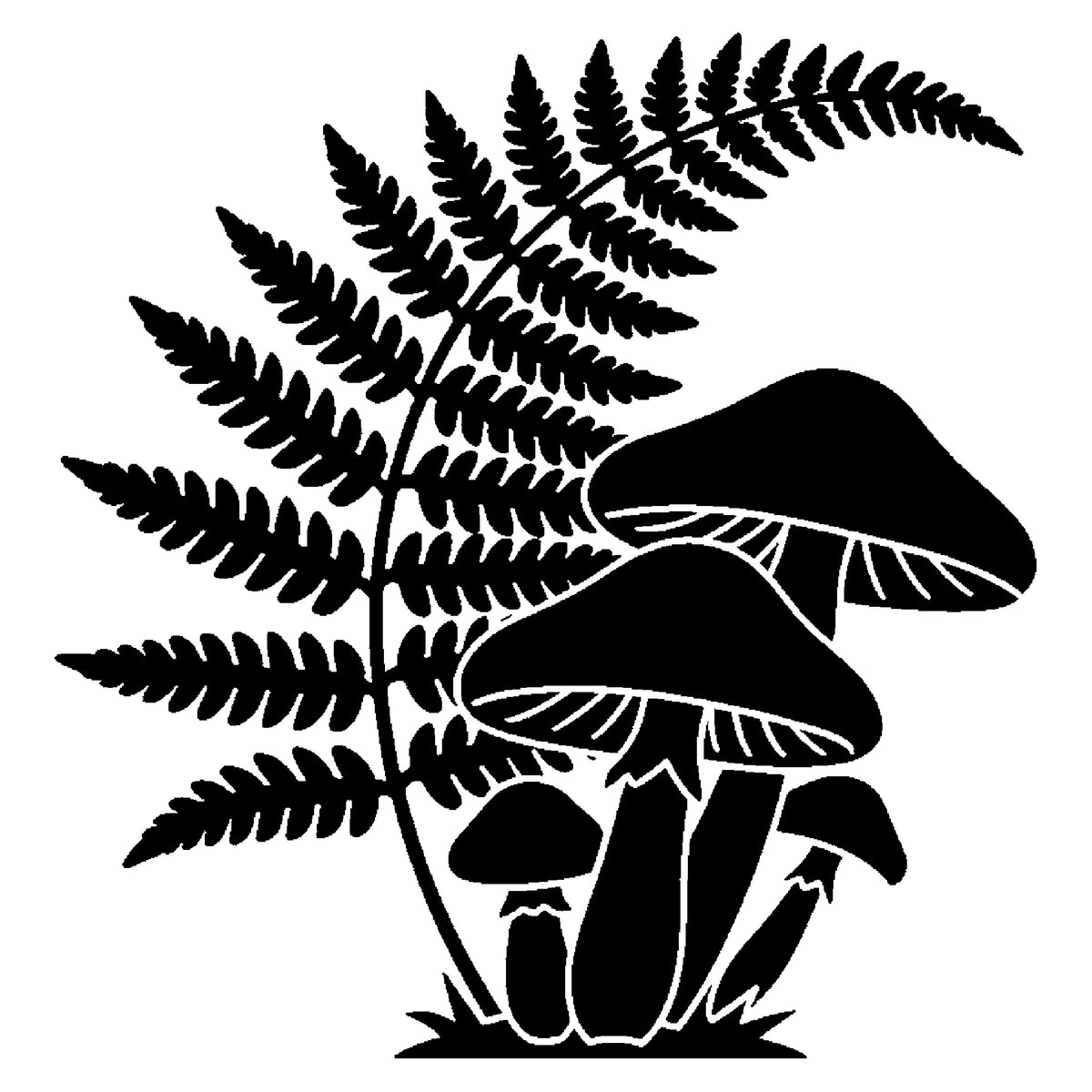 Mushroom Cluster Woodland Ferns Stencil for Art, Home Decor & DIY Crafts Template