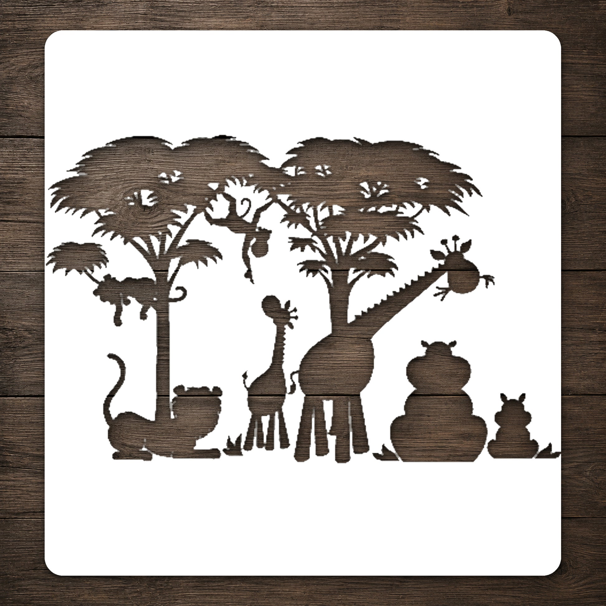 Wildlife Scene Stencil with Giraffe and Lion for Art, Home Decor, and DIY Crafts Template