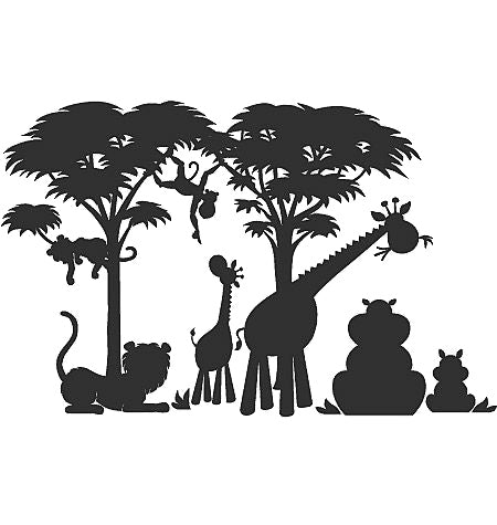 Wildlife Scene Stencil with Giraffe and Lion for Art, Home Decor, and DIY Crafts Template
