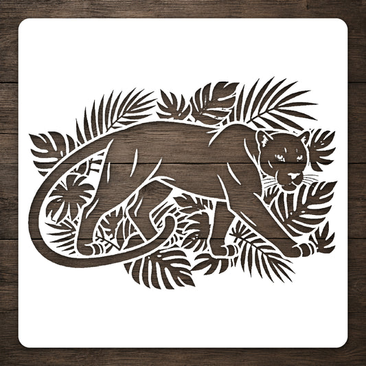 Black Panther Stencil - Jungle Leaves Design for Art, Home Decor & DIY Crafts Template