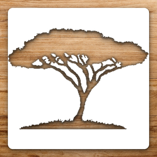 Tree With Spreading Branches And Grass reusable Mylar wall painting stencil