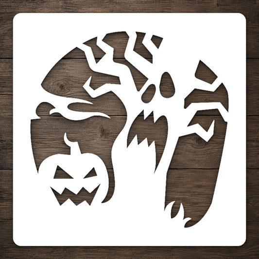 Creepy Pumpkin with Ghost Face Reusable Mylar Stencil for DIY Crafts and Home Decor Template