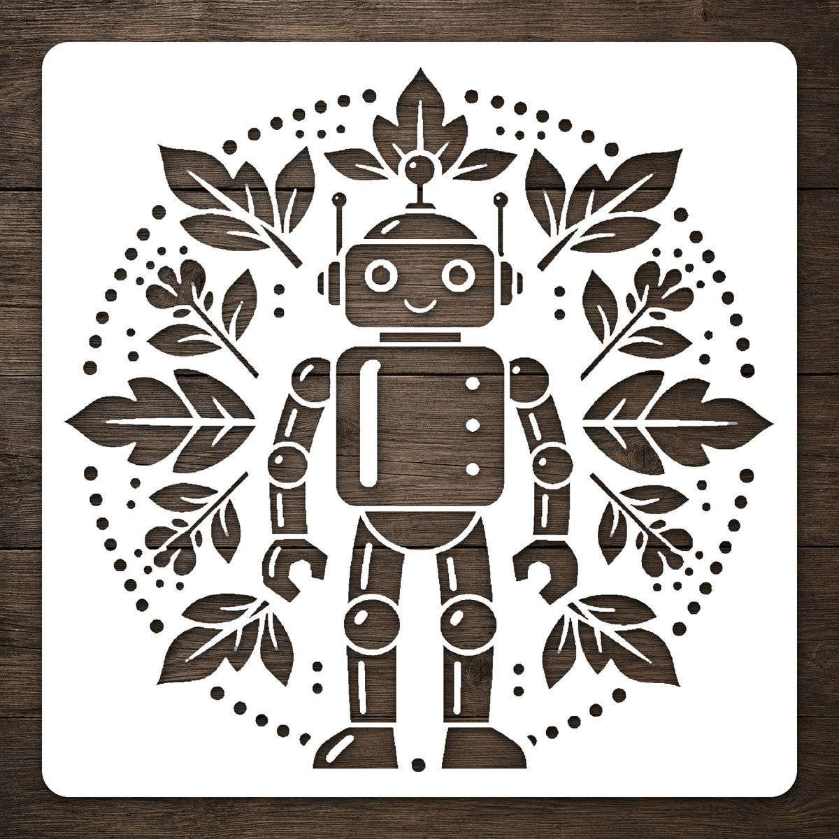 Friendly Retro-Futuristic Robot Reusable Mylar Stencil for Art and DIY Crafts Template