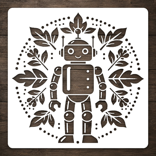 Friendly Retro-Futuristic Robot Reusable Mylar Stencil for Art and DIY Crafts Template