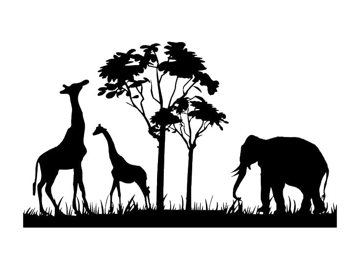 Giraffes and Elephant Near Trees Reusable Mylar Stencil for Art and DIY Crafts Template